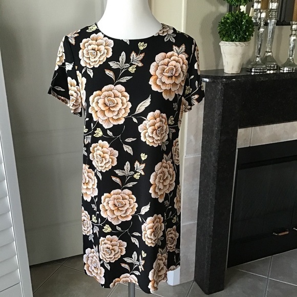 Floral Dress Women’s SMALL Black & Beige Lotus Print Career Forever 21 Tags NEW - Picture 6 of 15